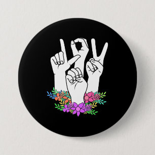 Badge Rond 7,6 Cm Signe main ASL de l'enseignant
