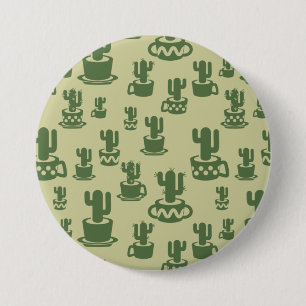 Badge Rond 7,6 Cm Silhouette de cactus succulent en tasses et pots