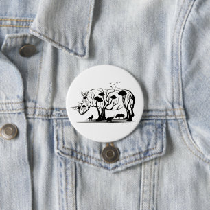 Badge Rond 7,6 Cm Silhouette de Rhino Tree