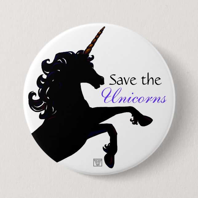 Badge Rond 7,6 Cm Silhouette Unicorne (Devant)