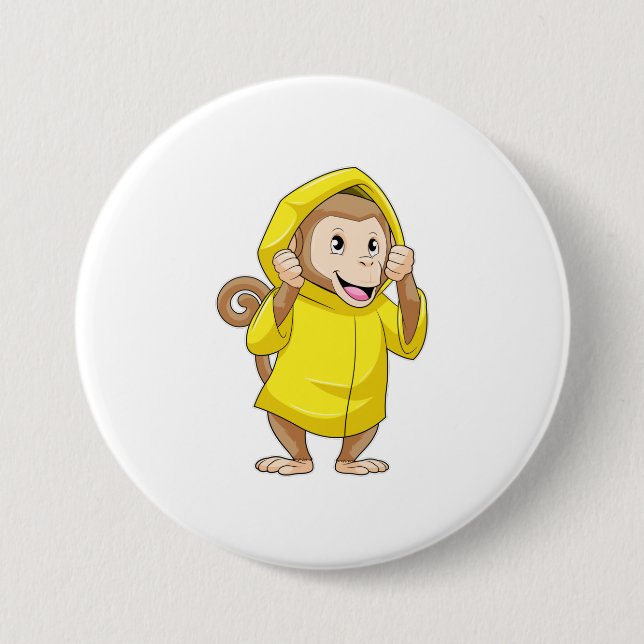 Badge Rond 7,6 Cm Singe à la pluie avec Raincoat (Devant)