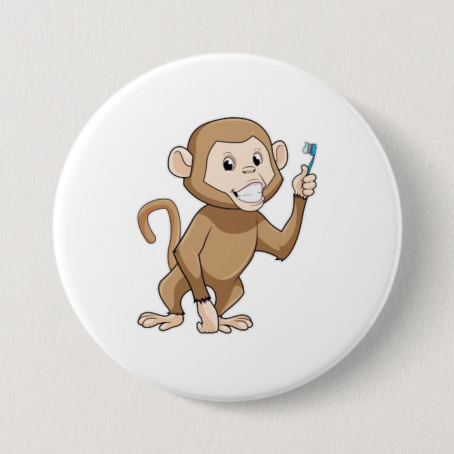 Badge Rond 7,6 Cm Singe avec brosse à dents (Devant)