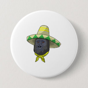 Badge Rond 7,6 Cm Singe avec casquette de paille