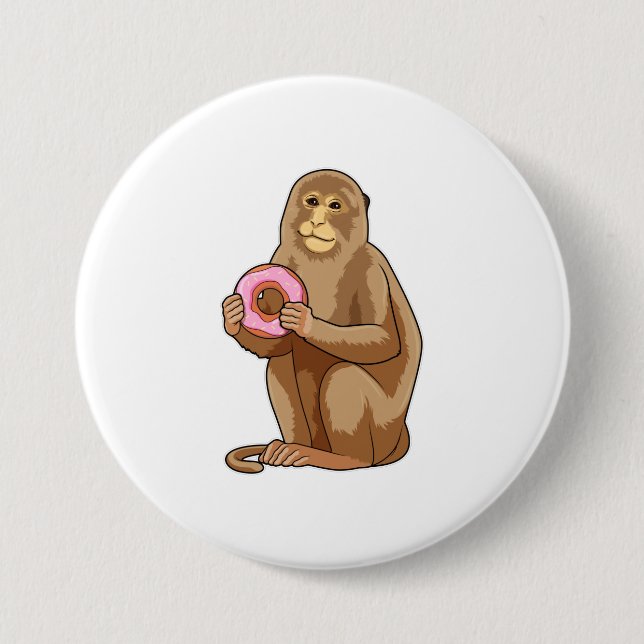 Badge Rond 7,6 Cm Singe avec Donut (Devant)