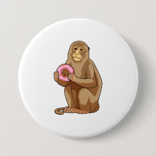 Badge Rond 7,6 Cm Singe avec Donut