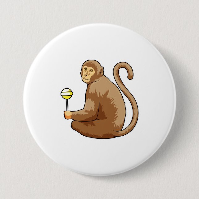 Badge Rond 7,6 Cm Singe avec Lollipop (Devant)