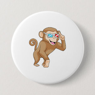 Badge Rond 7,6 Cm Singe avec lunettes