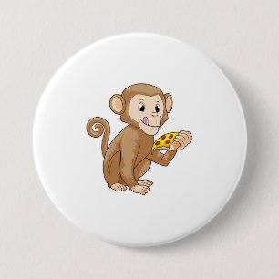 Badge Rond 7,6 Cm Singe avec morceau de pizza