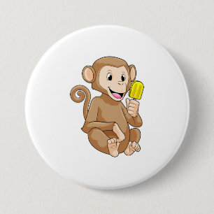 Badge Rond 7,6 Cm Singe avec Popsicle