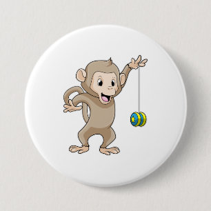 Badge Rond 7,6 Cm Singe avec Yo-yo