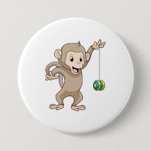 Badge Rond 7,6 Cm Singe avec Yo-yo