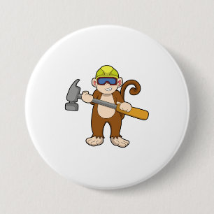 Badge Rond 7,6 Cm Singe comme artisan avec marteau