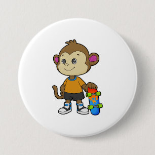 Badge Rond 7,6 Cm Singe comme patineur avec skateboard