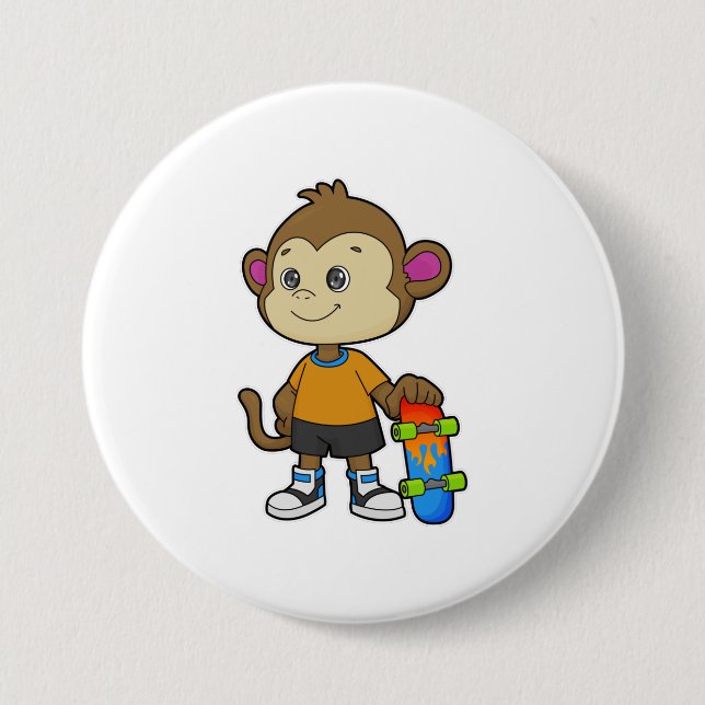 Badge Rond 7,6 Cm Singe comme patineur avec skateboard (Devant)