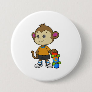 Badge Rond 7,6 Cm Singe comme patineur avec skateboard
