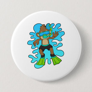 Badge Rond 7,6 Cm Singe comme plongeur avec tuba