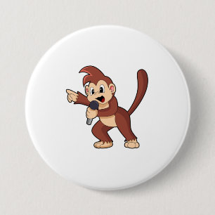 Badge Rond 7,6 Cm Singe comme Singe avec Microphone.PNG