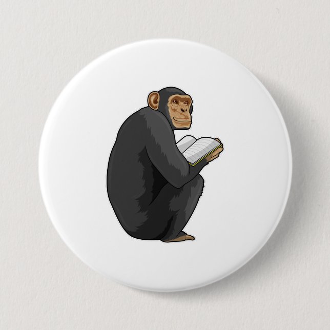 Badge Rond 7,6 Cm Singe Nerd avec livre (Devant)