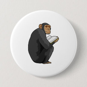 Badge Rond 7,6 Cm Singe Nerd avec livre