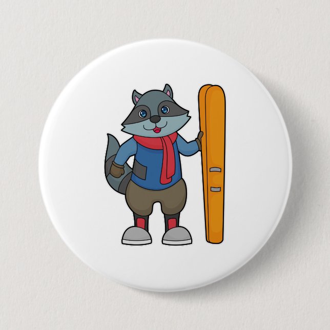 Badge Rond 7,6 Cm Ski Racoon (Devant)