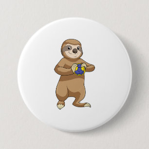 Badge Rond 7,6 Cm Sloth comme joueur de handball avec Handball