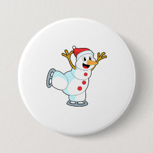 Badge Rond 7,6 Cm Snowman au patinage sur glace avec patins sur glac