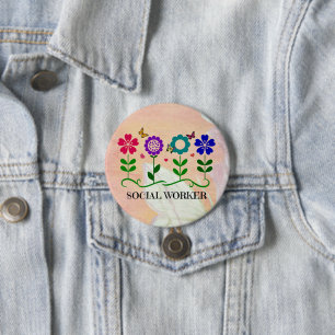 Badge Rond 7,6 Cm Social Worker, Pastel Springtime Design, Papier Pl