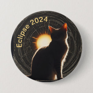 Badge Rond 7,6 Cm Solar Eclipse 2024 sun cat