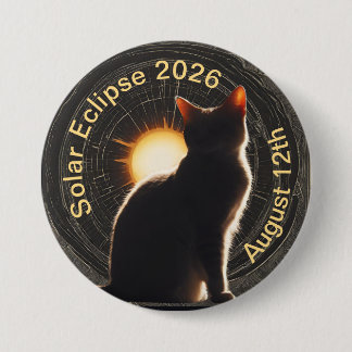 Badge Rond 7,6 Cm Solar Eclipse 2026 sun cat