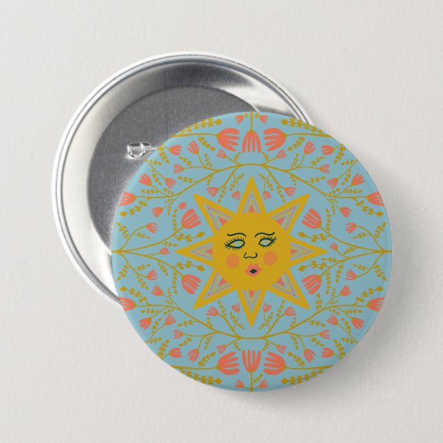 Badge Rond 7,6 Cm Soleil et fleurs (Devant & derrière)