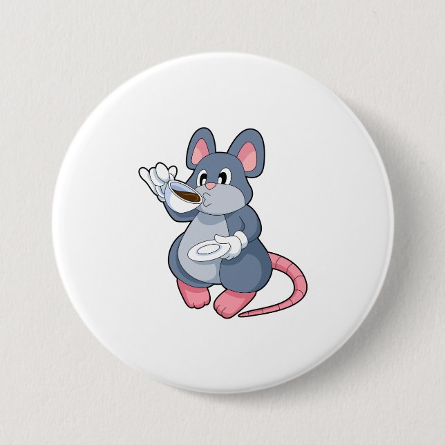 Badge Rond 7,6 Cm Souris avec Café Cup (Devant)