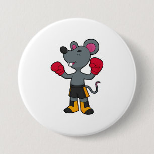 Badge Rond 7,6 Cm Souris en boîte avec gants de boxe