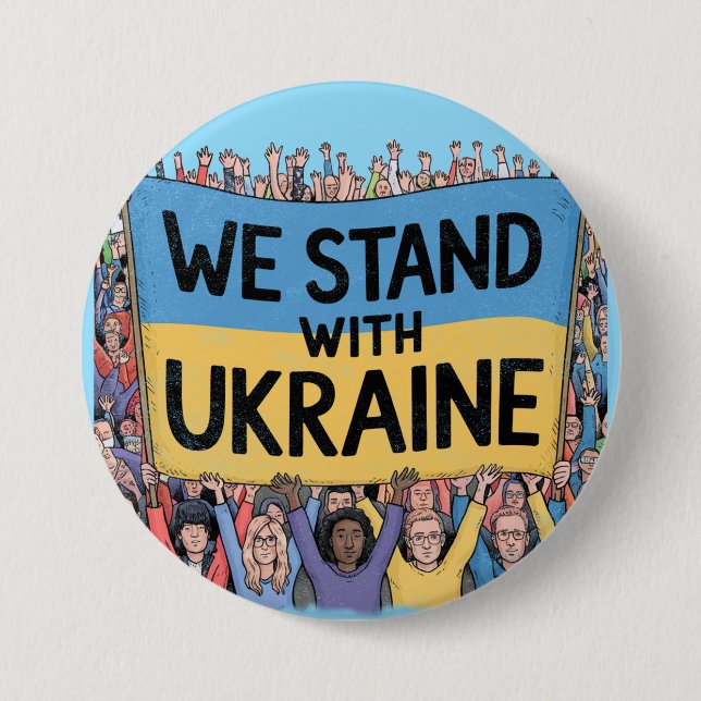 Badge Rond 7,6 Cm Soutenez l'Ukraine Crowd Design, Unité et Liberté (Devant)