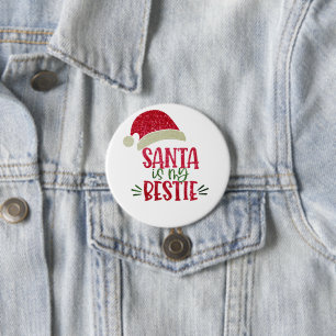 Badge Rond 7,6 Cm Sparkling Père Noël Bestie Funny Noël