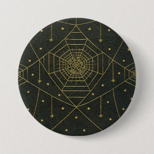 Badge Rond 7,6 Cm Spiderweb araignée étoiles noir et or