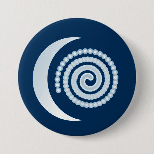 Badge Rond 7,6 Cm Spirale de lune d'argent sur bleu foncé