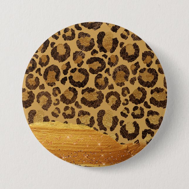 Badge Rond 7,6 Cm Spots d'or sur la peau de Cheetah de Glamor Métal (Devant)
