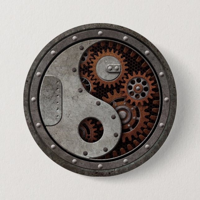Badge Rond 7,6 Cm Steampunk Yin Yang (Devant)