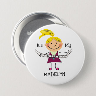 Badge Rond 7,6 Cm Stick Figure Girl C'est mon anniversaire