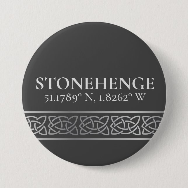 Badge Rond 7,6 Cm Stonehenge Latitude Longitude foncé (Devant)