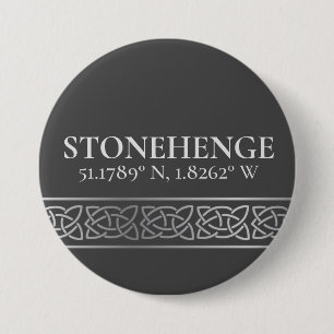 Badge Rond 7,6 Cm Stonehenge Latitude Longitude foncé