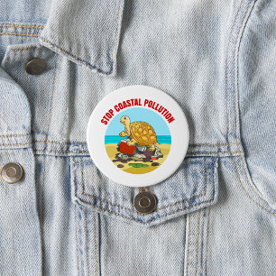 Badge Rond 7,6 Cm Stop Coastal Pollution Sea Turtle De l'environneme