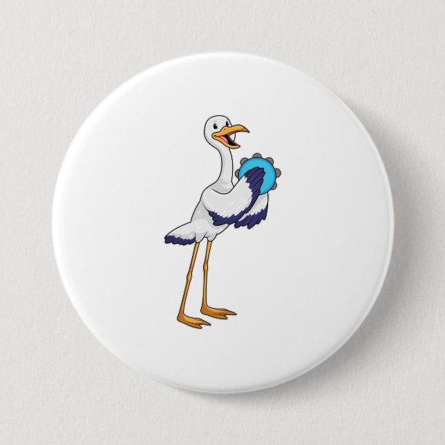 Badge Rond 7,6 Cm Stork en musicien avec Tambourine (Devant)