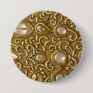 Badge Rond 7,6 Cm Style baroque Brûlé or motif floral