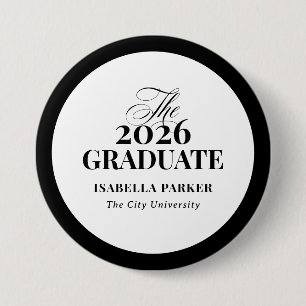 Badge Rond 7,6 Cm Stylé Élégant Noir et Blanc   Diplômé 2026