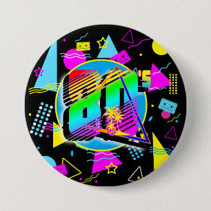 BADGE ROND 7,6 CM STYLE RÉTRO VINTAGE DES ANNÉES 80
