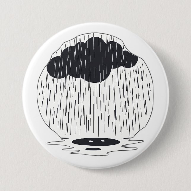 Badge Rond 7,6 Cm Stylized Rain Cloud with Falling Rain and Puddle (Devant)