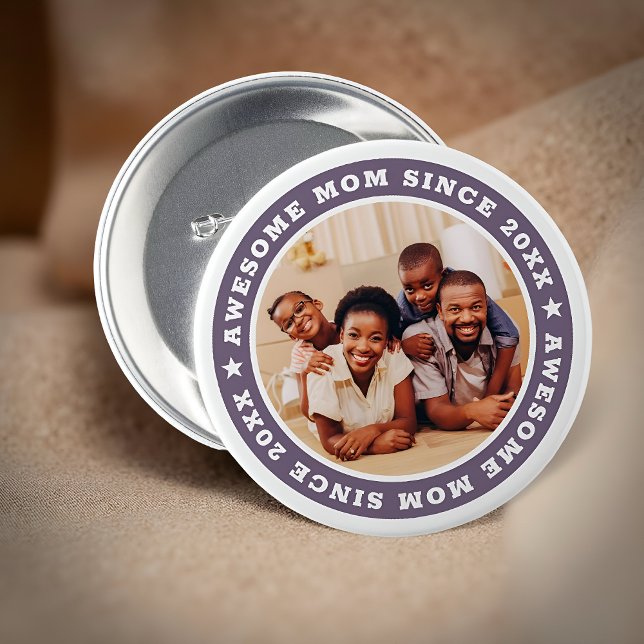 Badge Rond 7,6 Cm Super Maman Depuis 20XX Modern Photo Simple (Créateur téléchargé)