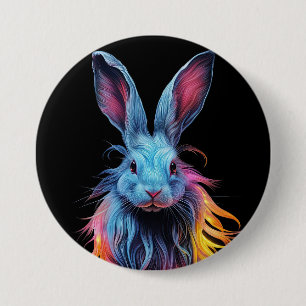 Badge Rond 7,6 Cm Superbe Lapin Bleu en feu