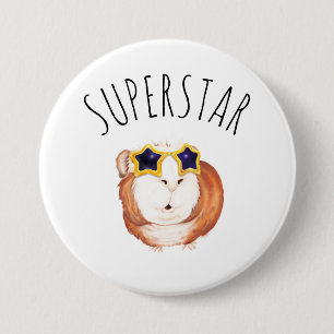 Badge Rond 7,6 Cm SUPERSTAR Happy Guinea Pig